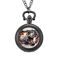 T-Rex Dinosaur Vintage Alloy Pocket Watch with Chain Arabic Numerals Scale Gifts for Men Women
