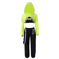 Kids Girls Hip Hop Dance Outfits Long Sleeves Hoodies with Tank Top and Pants Set