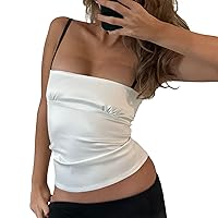 Women Spaghetti Strap Crop Top Summer Casual Camisole Vest Sleeveless Off Shoulder Slim Fit Tank Tops