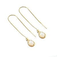 Attractive Natural Rainbow Moonstone. Prong Setting Gemstone Brass Gold Plated Threader Earrings Jewelry