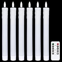 GenSwin Drip Wax Flameless Taper Candles Flickering with 10-Key Remote, Battery Operated Led Warm 3D Wick Light Window Candles Real Wax Pack of 6, Christmas Home Wedding Decor(White, 0.78 X 9.64 Inch)
