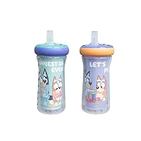 The First Years Bluey Insulated Straw Cup - Bluey Sippy Cups with Straw - Kids Water Bottles - 9 Oz - 2 Count - Ages 9 Months and Up