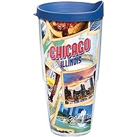 Made in USA Double Walled Chicago Collage Insulated Tumbler Cup Keeps Drinks Cold & Hot, 24oz, Classic