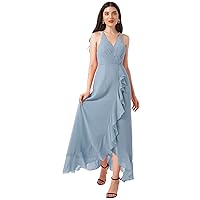 CHICTRY Sexy Womens Ruffle Bridesmaid Dress Halter Neck Wedding Dress Backless Maxi Evening Gown