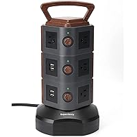 Surge Protector Power Strip Tower with 4 USB Ports, 6.5 Feet Extension Cord with 3120W 13A 10 AC Widely Multiple Outlets, UL Certificated, ETL Listed, Black Wood, 2022 Upgraded