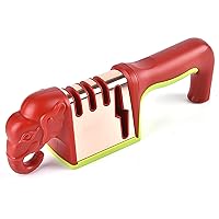Qiangcui 4 Stage Knife Sharpener Perfect for Sharpening Kitchen Knives, 4 in 1 Knife Sharpening with Non-Slip Base, Ceramic Stone, Tungsten Carbide Plates, Diamond rods,Red (Color : Red)