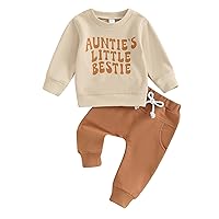 Gueuusu Toddler Baby Boy Girl Clothes Long Sleeve Aunties Little Bestie Sweatshirt Top Jogger Pants 2Pcs Fall Winter Outfit