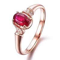 Fashion Trendy Natural Ruby Gemstone Promise 14K Solid Rose Gold Wedding Diamond Band Ring for Women