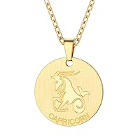 Customizable Astrology 12 Constellation Horoscope Necklace, Stainless Steel/18K Gold Plated Zodiac Star Sign Dog Tag/Coin Pendant Men Lucky Layered Charms for Women