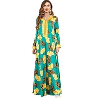 Womens Muslim Abaya Dress Caftan Embroidered Maxi Dress Islamic Full Length Kaftan Hijab Ramadan Eid Party Robe