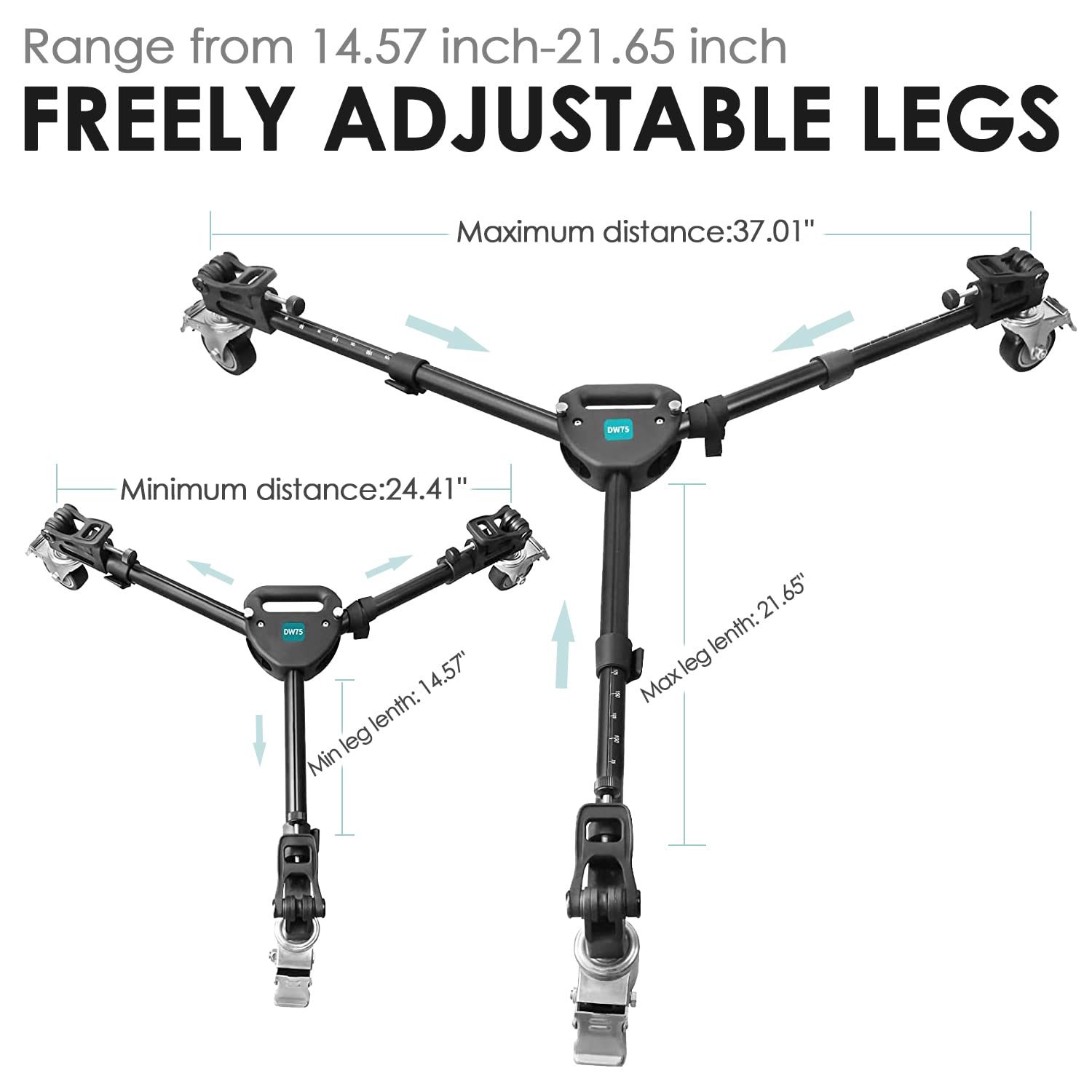 Heavy Duty Tripod Dolly, HTURS Professional Video Camera Dolly with Larger 3-inch Rubber Tripod Wheels, Adjustable Leg, Bag Compatible with Most DSLR Camera Tripods/Light Stand, Load Up to 66.14 LBS