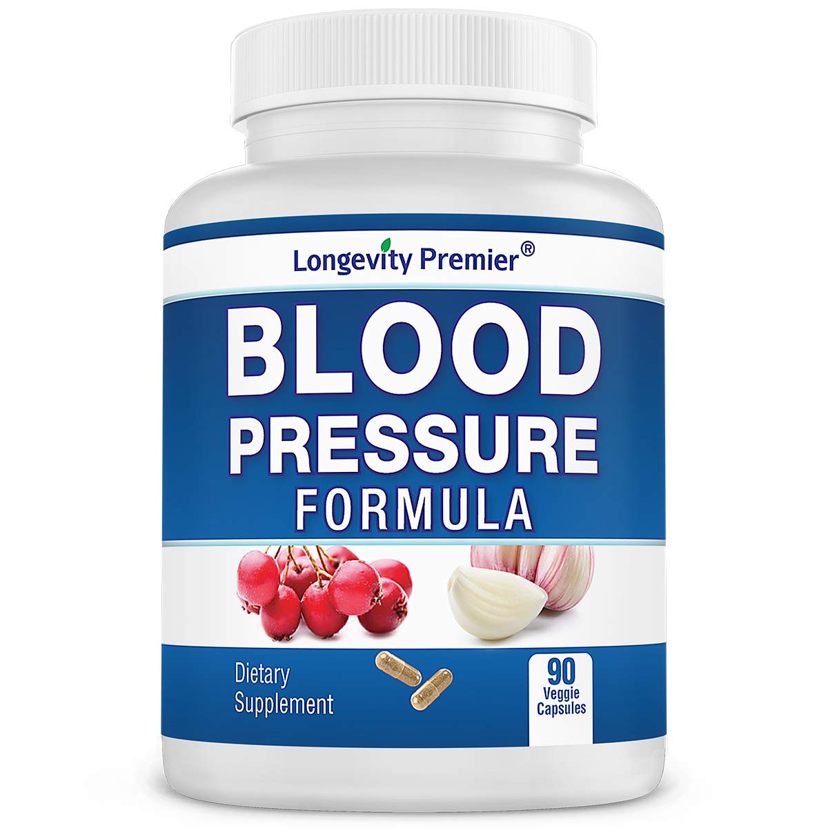 Longevity Blood Pressure Formula [90 Capsules] - with 12+ Natural Herbs. Dietary Support Supplement