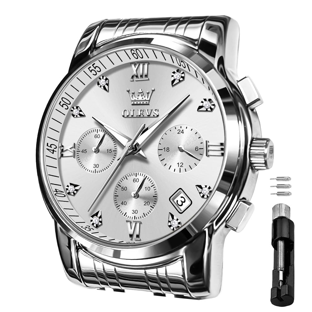 OLEVS Mens Watches Chronograph Business Dress Quartz Stainless Steel Waterproof Luminous Date Wrist Watch