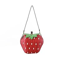 Women Summer Pastoral Strawberry Vacation Shoulder Messenger Straw Woven Bag Beach Bag