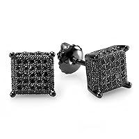 0.48 Carat (ctw) 925 Sterling Silver Round Black Diamond Ice Cube Mens Hip Hop Iced Stud Earrings 1/2 CT