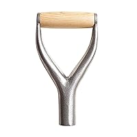 SYCOOVEN Shovel D Grip Handle, Metal Shovel Replacement Handle with Wooden Grip Spade Handle for Garden Digging Raking Tool, 3.1cm/1.22inch Inner Diameter(Silver)