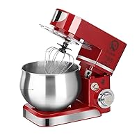 Multiperpose 5.5 Qt Electric 8 Speeds Portable Lightweight Kitchen Food Mixer for Daily Use with Egg Whisk,Dough Hook,Flat Beater (Red)