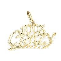 18K Yellow Gold 100% Crazy Saying Pendant, Made in USA