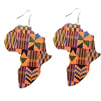 Lankater 1 Pairs Wooden Earrings African Map Jewelry Ethnic Style Earring Drop Earrings for Women Girls