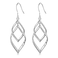 Sterling Silver Dangle Earrings for Women, 14k Gold Plated Double Linear Drop Statement Earrings Anniversary Birthday Gifts for Women Girls