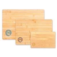MasterChef Cutting Boards for Kitchen, Bamboo Chopping Board Set of 3, Organic Food Safe Surfaces for Preparing & Serving Meat, Cheese etc, Large, Medium & Small Wooden Boards with Color Coded Logos