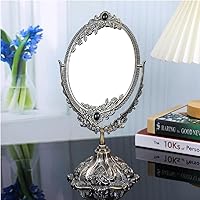 Guppy 15 inch Metal Vintage Makeup Mirror, Tabletop Oval Cosmetic Mirror, Vintage Swivel Double Sided Cosmetic Mirror with Embossed Frame Stand Base, Retro Mirror for Dresser Gift-Antique Bronze
