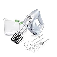 7-Speed Digital Electric Hand Mixer with High-Performance DC Motor, Slow Start, Snap-On Storage Case, SoftScrape Beaters, Whisk, Dough Hooks, Silver and Chrome (62657)