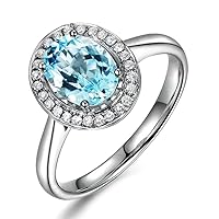 Amazing Jewelry Sea Blue Natural Gemstone Aquamarine Sharp Diamond 14K Solid White Gold Wedding Engagement Women's Band Ring