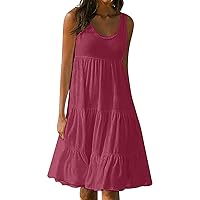 Sundress for Women 2024 Spring Summer Casual Swing T Shirt Dresses Casual Sleeveless A-Line Swing Beach Mini Dress