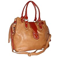 Mira Brown Khaki Studs Embedded Pads L Shoulder Bag Handbag Purse