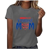 Baseball Mom T-Shirt for Women Funny Baseball Heart Print Casual Tee Tops Summer Short Sleeve Crewneck Comfy Blouse