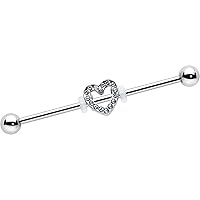 Body Candy Womens 14G Stainless Steel Helix Cartilage Earring Open Heart Valentine Industrial Barbell 1 1/2