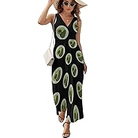 Simple and Cute Avocado Women's Elegant Maxi Dress Sleeveless V Neck Dresses Ankle Length Sundress Casual Long Dresses