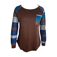 Womens Casual Color Block Sweatshirts Cozy Long Sleeve Round Neck Pocket T Shirts Fashion Loose Casual Tunic Tops