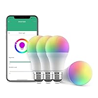 Smart Bulb, 10W RGB Dimmable Wi-Fi LED Smart Light Bulbs Color Changing A19 800lm, Works with Alexa, Google Home, Siri and IFTTT, No Hub Required (4-Pack)