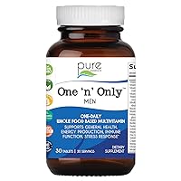 PURE ESSENCE LABS One N Only Multivitamin for Men, Natural One a Day Herbal Supplement with Vitamin D3, B12, and Biotin with Whole Foods, 30 Tablets