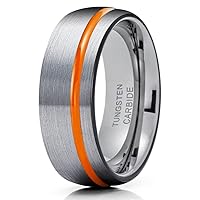 Orange Tungsten Wedding Ring Silver Tungsten Ring Engagement Ring Anniversary Ring 8mm