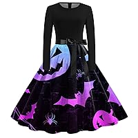 Plus Size Formal Dresses for Women,Womens Easter Dresses Long Sleeve Crewneck High Waisted Dress Trendy Graphic
