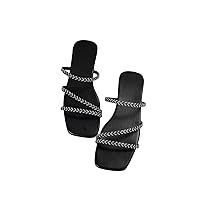 GORGLITTER Women's Rhinestone Flat Sandals Strappy Slip on Open Toe Slide Sandals