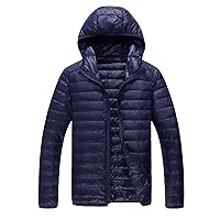 Men's Puffer Jacket Lightweight Packable Water and Wind Resistant Down Jacket Winter Warm Thicken Padded Cotton Parka Insulated Alternative Outwear Coat with Removable Hood(C Navy 4XL)