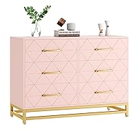 6 Drawers Dresser for Bedroom, TV Stand Dressers Chest of Drawers for Living Room Hallway Entryway, Pink