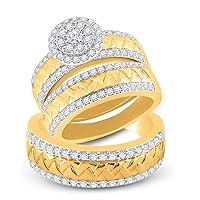 The Diamond Deal 14kt Yellow Gold His Hers Round Diamond Cluster Matching Wedding Set 1-1/2 Cttw