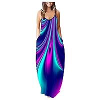 Women's Casual Loose-Fitting Summer Flowy Print Dress Swing Sleeveless Long Floor Maxi Beach Round Neck Glamorous