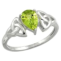 Sterling Silver Celtic Knot Trinity Ring with Natural Peridot 5/16 inch Wide, Sizes 6-10