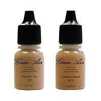 Airbrush Makeup Foundation Matte M8 Summer Tan and M10 Golden Carmel Water-based Makeup Long Lasting All Day Without Smearing Running, Fading or Caking 0.25 Oz Bottle By Glam Air