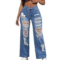 Skimpy Curvy Jeans for Women Ripped Stretch Trendy Boyfriend Pull On Stretchy Denim Pants Retro Tummy Control Work
