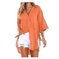 HHmei New Women Long Sleeve Boyfriend Button Down Shirts Asymmetrical Casual Lace Up Oversized Summer Beach Tunic Tops