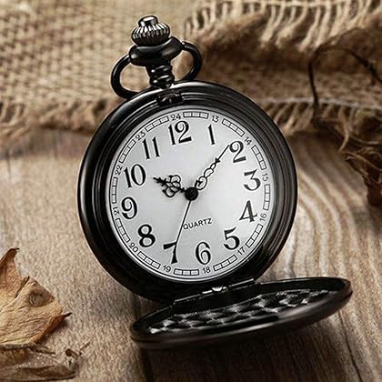 WIOR Classic Smooth Vintage Pocket Watch Silver Steel Mens Watch with 14 in Chain for Graduation Xmas Fathers Day