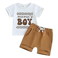 Gueuusu Toddler Baby Boy Girl Casual Outfit Short Sleeve Mama's Boy T-shirt and Shorts 2Pcs Set Summer Infant Clothes