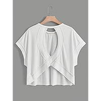 Women's T-Shirt Cut Out Back Batwing Sleeve Tee T-Shirt for Women